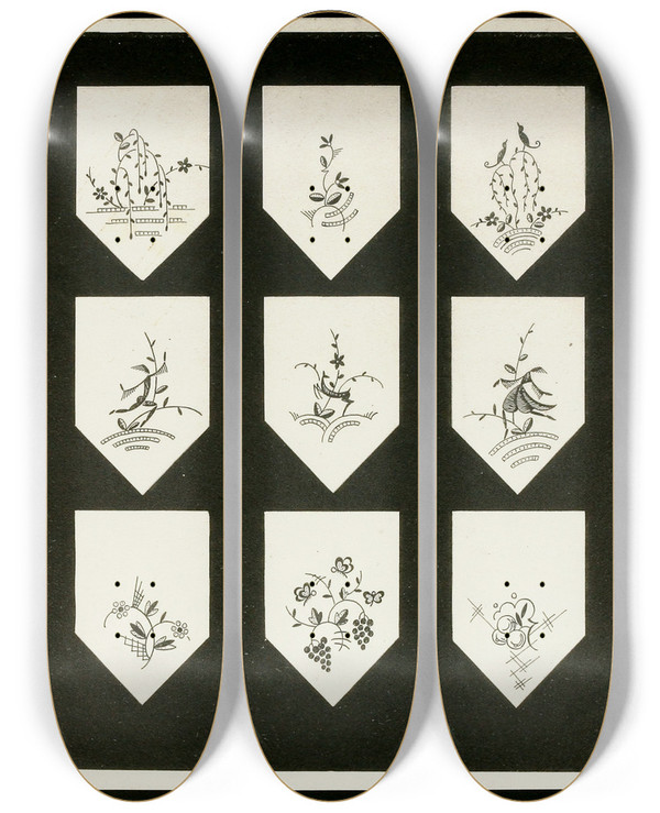 Triptych art skateboard deck of Christian Stoll Kunstgewerbliche Schmuckformen Fur Die Flache Pl 46 by Christian Stoll (20-)