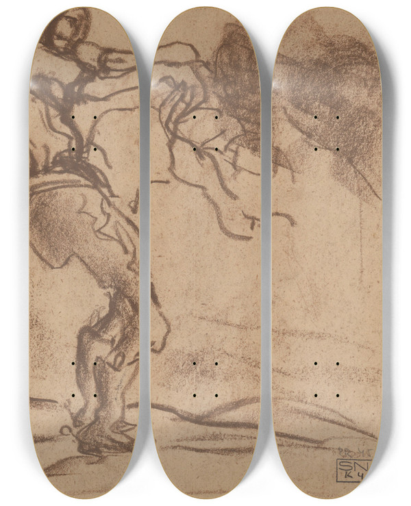 Triptych art skateboard deck of Zolo Palugyay Tdia Mua Jnok by Zolo Palugyay (1898-1935)