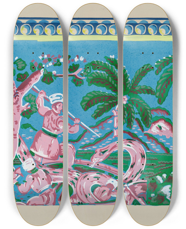 Triptych art skateboard deck of Martin Partyka Bandbox Paper by Martin Partyka