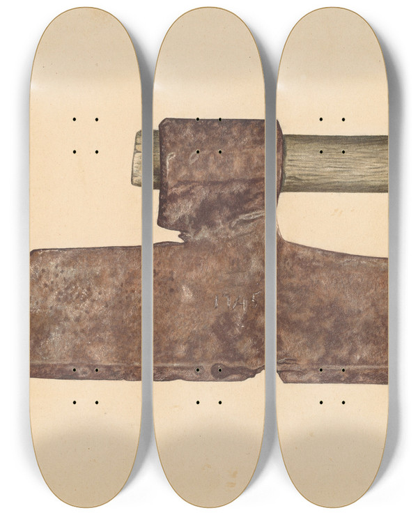 Triptych art skateboard deck of Paul Poffinbarger Broad Axe by Paul Poffinbarger