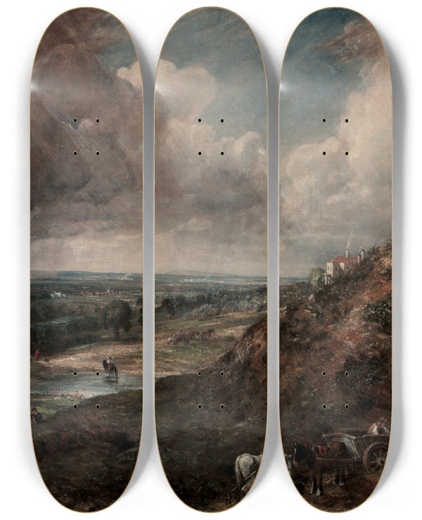Triptych art skateboard deck of John Constable Branch Hill Pond Hampstead by John Constable (1776-1837)