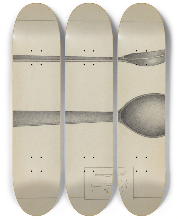 Triptych art skateboard deck of Karl Joubert Pewter Spoon by Karl Joubert