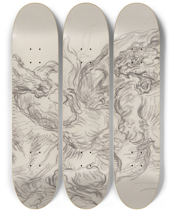 Triptych art skateboard deck of James Ensor Lion Hunt by James Ensor (1860-1949)