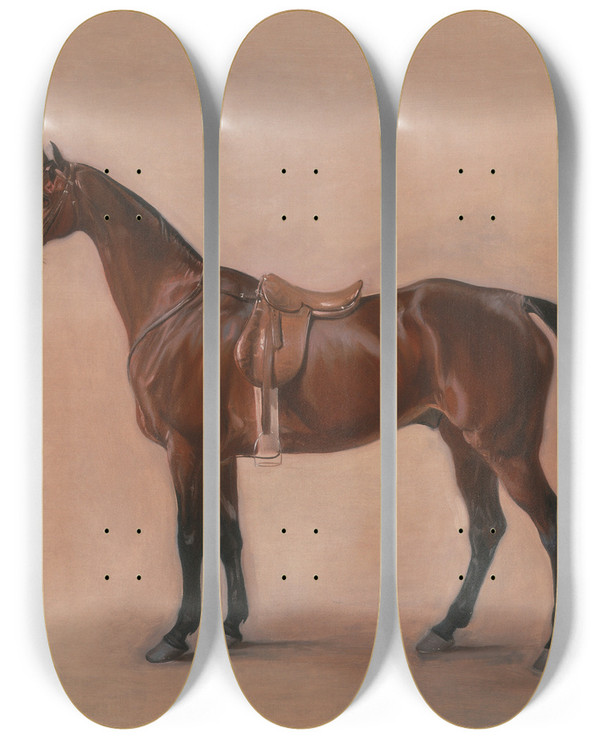 Triptych art skateboard deck of John Ferneley Study Of A Saddled Bay Hunter by John Ferneley (1782-1860)
