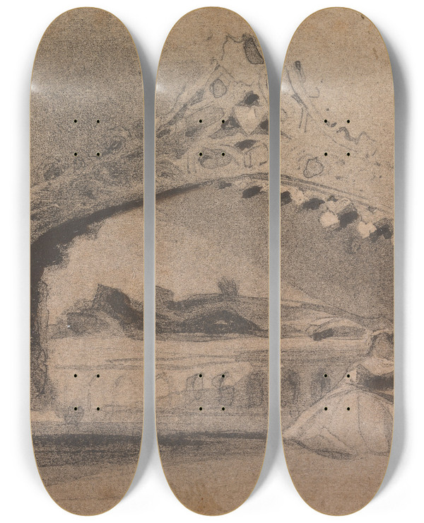Triptych art skateboard deck of Richard Parkes Bonington Untitled_1 by Richard Parkes Bonington (1802-1828)