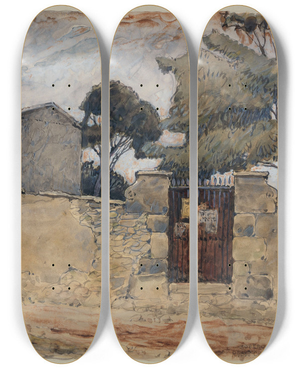 Triptych art skateboard deck of Ferdinand Boberg Rue Du Chevalier De La Barre_2 by Ferdinand Boberg (1860-1946)