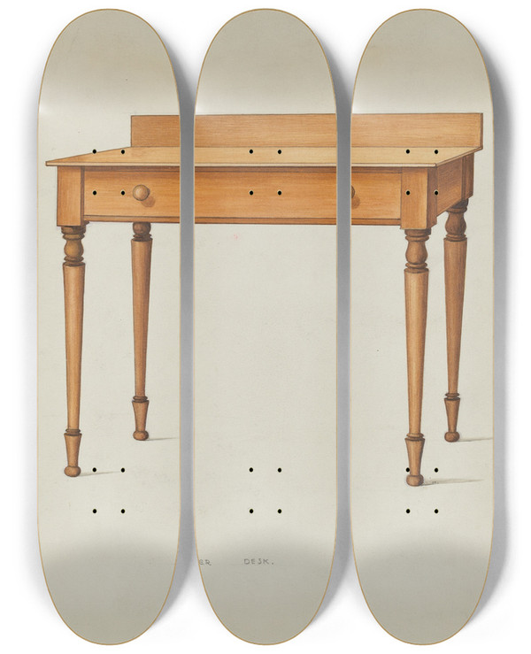 Triptych art skateboard deck of Ray Holden Shaker Desk by Ray Holden
