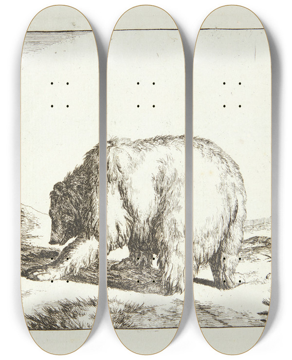 Triptych art skateboard deck of Marcus De Bye Stende Bjrn Vendt Mod Venstre by Marcus de Bye (1638-1688)