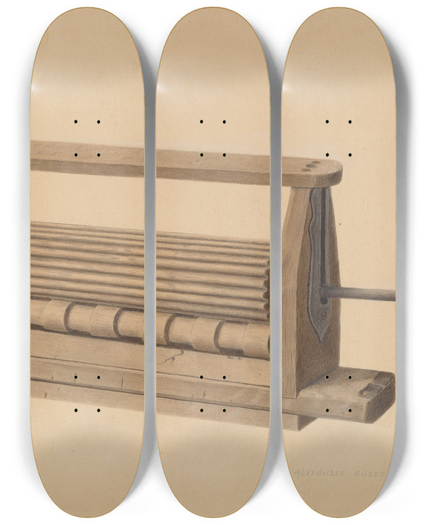 Triptych art skateboard deck of Alexander Anderson Clothes Washer by Alexander Anderson