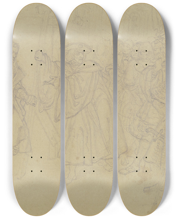 Triptych art skateboard deck of Ferdinand Fellner Kaiser Maximilian Hlt Albrecht Drer Die Leiter by Ferdinand Fellner (1799-1859)