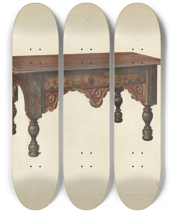 Triptych art skateboard deck of Elizabeth Curtis Bench_2 by Elizabeth Curtis