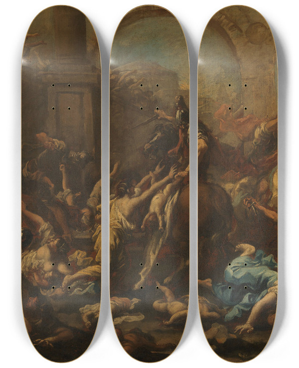 Triptych art skateboard deck of Alessandro Magnasco Massacre Of The Innocents by Alessandro Magnasco (1667-1749)