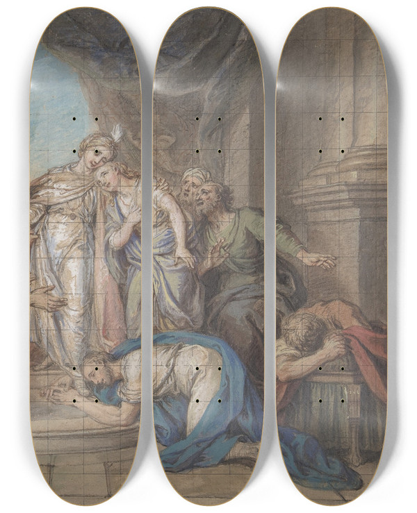 Triptych art skateboard deck of Charlesantoine Coypel Joseph Recognized By His Brothers by Charles-Antoine Coypel (1694-1752)