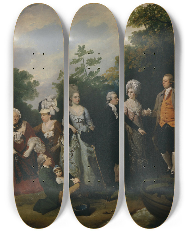 Triptych art skateboard deck of Francis Wheatley The Oliver And Ward Families by Francis Wheatley (1747-1801)
