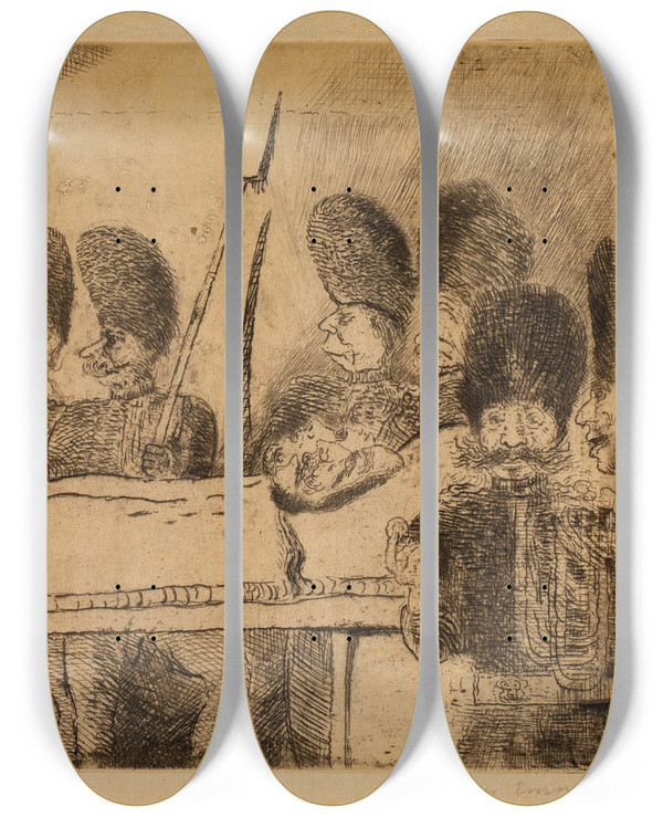 Triptych art skateboard deck of James Ensor The Gendarmes_2 by James Ensor (1860-1949)