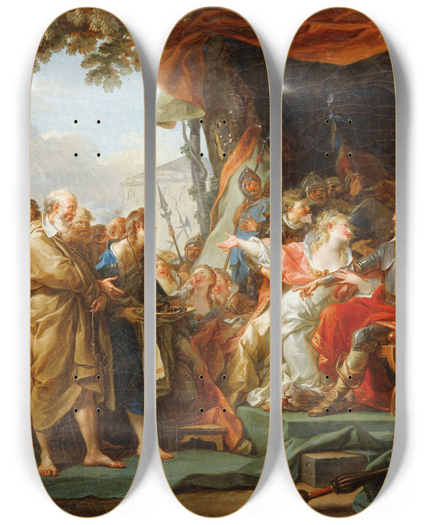 Triptych art skateboard deck of Jeansimon Berthlemy The Burghers Of Calais by Jean Simon Berthelemy (1743-1811)
