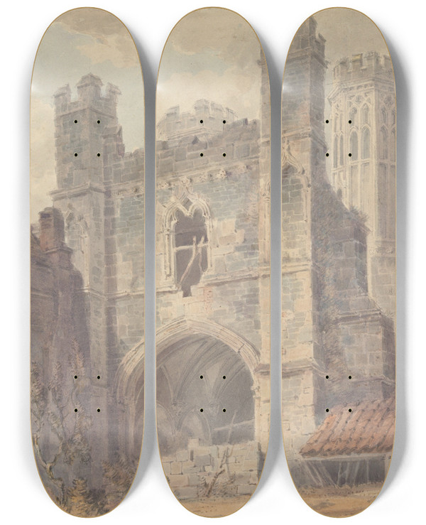 Triptych art skateboard deck of Joseph Mallord William Turner St Augustines Gate Canterbury by Joseph Mallord William Turner (1775-1851)