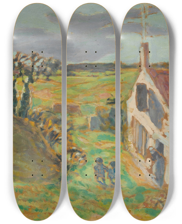 Triptych art skateboard deck of Pierre Bonnard Les Deux Enfants Vernouillet_1 by Pierre Bonnard (1867-1947)