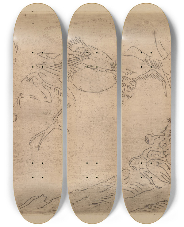 Triptych art skateboard deck of James Ensor The Terrible Archer by James Ensor (1860-1949)