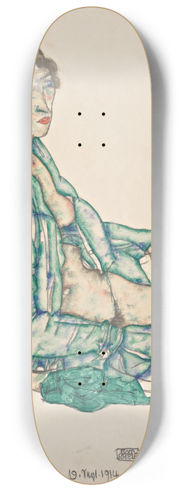 Egon Schiele - Sitting Semi-Nude with Blue Hairband 8.25 inch art skate deck