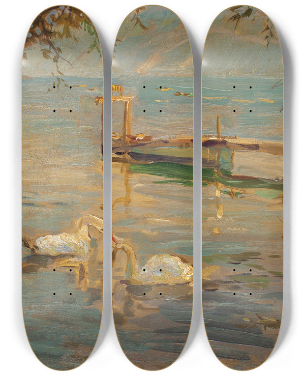 Triptych art skateboard deck of Constantin Westchiloff Landscape_3 by Constantin Westchiloff (1877-1945)