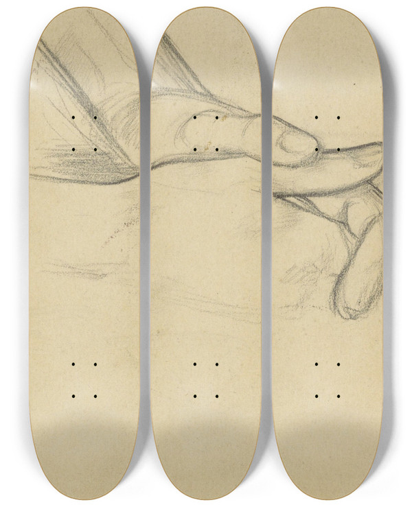 Triptych art skateboard deck of Jan Veth Studie Van Twee Gevouwen Handen_2 by Jan Veth (1864-1925)