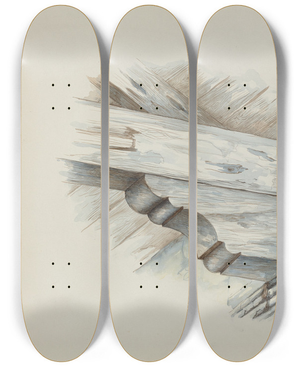 Triptych art skateboard deck of Harry Mann Waddell Corbel by Harry Mann Waddell (1876-1956)