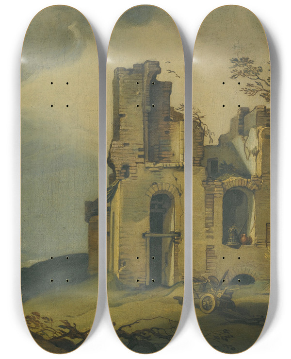 Triptych art skateboard deck of Abraham Bloemaert A Landscape With Ruinswith The Rape Of Ganymede by Abraham Bloemaert (1564-1651)