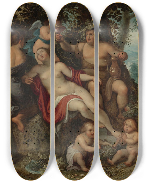 Triptych art skateboard deck of Pieter Van Avont Sine Cerere Et Baccho Friget Venus by Pieter Van Avont (1600-1652)