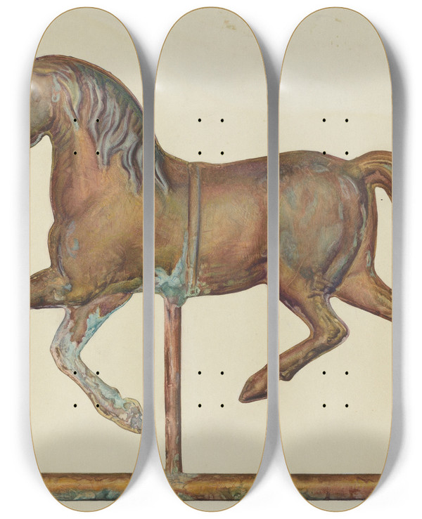 Triptych art skateboard deck of Laura Bilodeau Small Metal Weather Vane by Laura Bilodeau