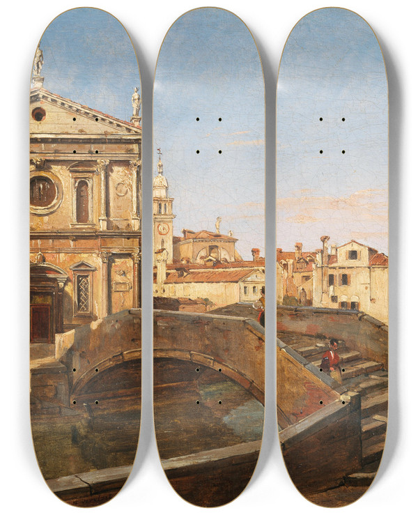 Triptych art skateboard deck of Frans Vervloet Venice Church Of San Sebastiano by Frans Vervloet (1795-1872)
