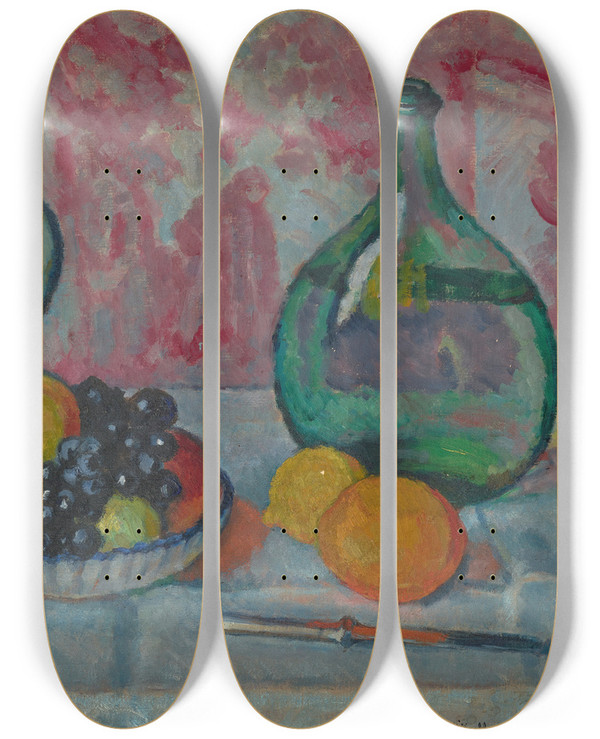 Triptych art skateboard deck of Jzef Pankiewicz Still Life With A Knife by Jozef Pankiewicz (1866-1940)