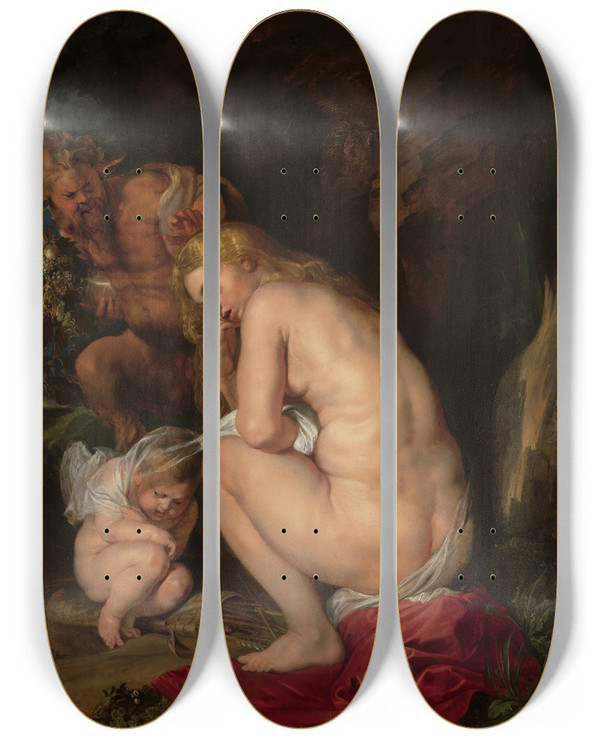Triptych art skateboard deck of Peter Paul Rubens Venus Frigida by Peter Paul Rubens (1577-1640)