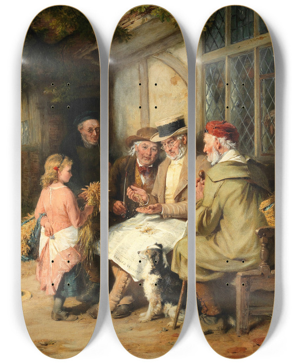 Triptych art skateboard deck of George Bernard Oneill Reaping Time by George Bernard Oneill (1828-1917)