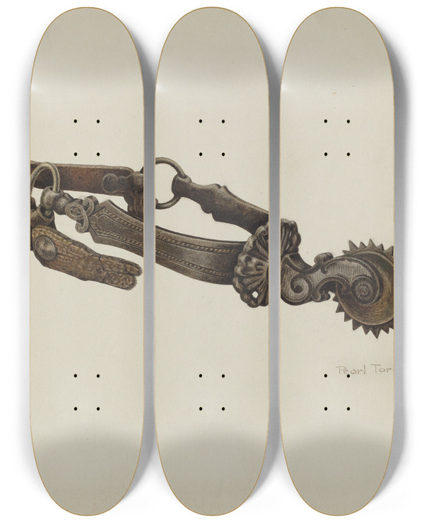 Triptych art skateboard deck of Pearl Torell Spur by Pearl Torell