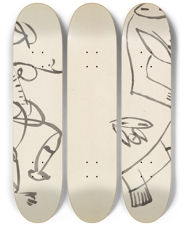 Triptych art skateboard deck of Henri Gaudierbrzeska Studies Of Two Dancing Figures by Henri Gaudier-Brzeska (1891-1915)