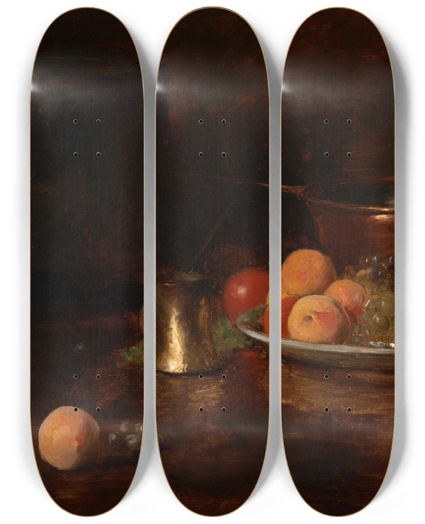 Triptych art skateboard deck of William Merritt Chase Still Lifefruit by William Merritt Chase (1849-1916)
