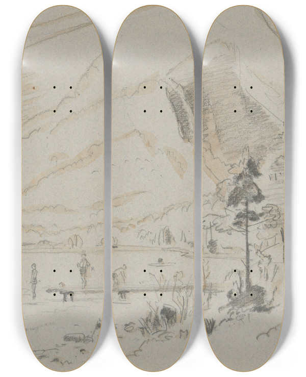 Triptych art skateboard deck of Jan Nowopack By A Lake by Jan Nowopacky