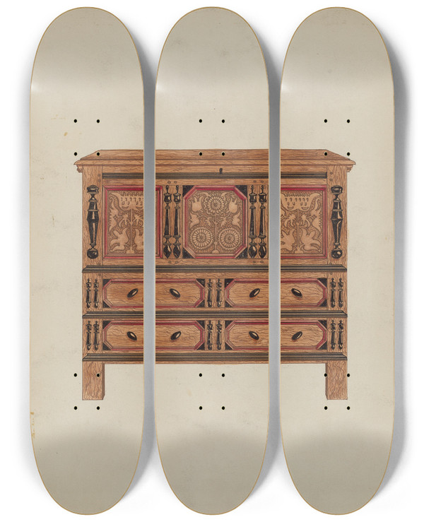 Triptych art skateboard deck of Martin Partyka Hartford Chest by Martin Partyka