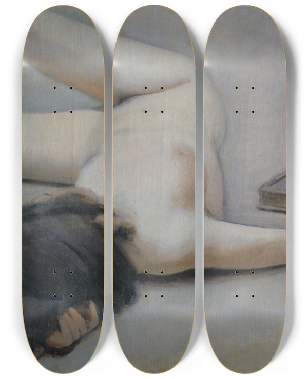 Triptych art skateboard deck of Ramn Casas Female Nude by Ramon Casas (1866-1932)
