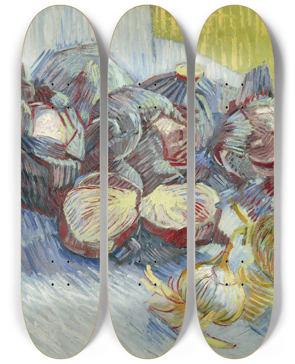 Triptych art skateboard deck of Vincent Van Gogh Red Cabbages And Onions by Vincent van Gogh (1853-1890)