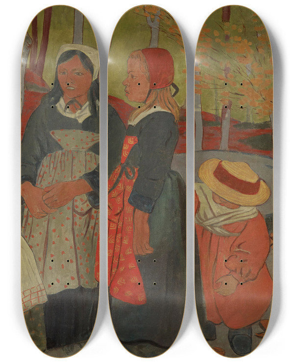 Triptych art skateboard deck of Paul Srusier Bretons In The Forest Of Huelgoat by Paul Serusier (1864-1927)