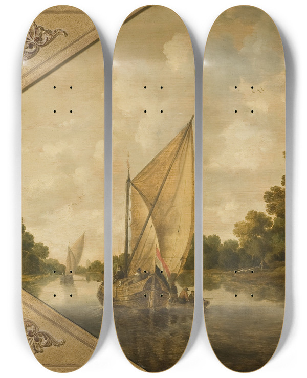 Triptych art skateboard deck of Bonaventura Peeters The Elder River Landscape by Bonaventura Peeters The Elder (1614-1652)