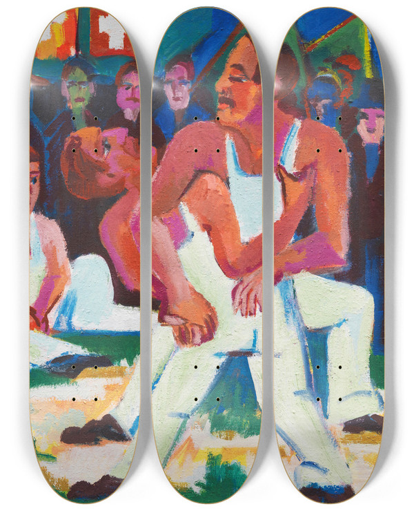 Triptych art skateboard deck of Ernst Ludwig Kirchner Ringer by Ernst Ludwig Kirchner (1880-1938)