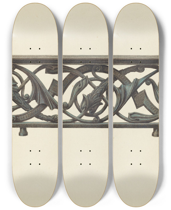 Triptych art skateboard deck of Pearl Torell Fence by Pearl Torell