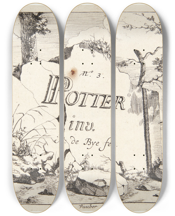 Triptych art skateboard deck of Marcus De Bye Titelblad Til Ker_2 by Marcus de Bye (1638-1688)