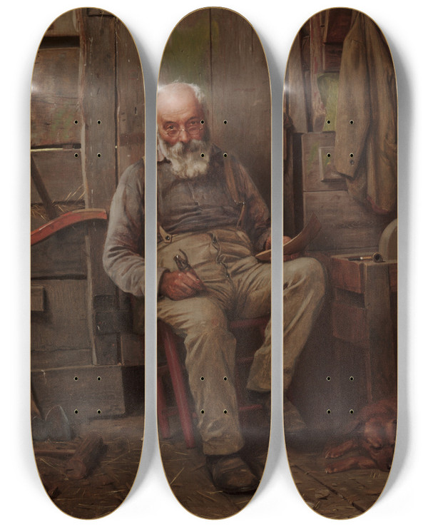 Triptych art skateboard deck of John George Brown Boat Builder by John George Brown (1831-1913)