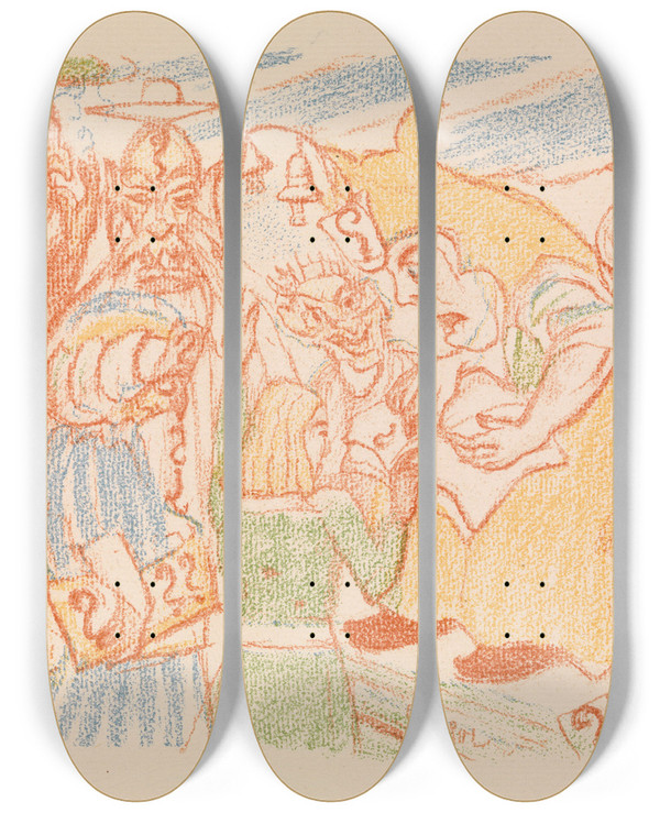 Triptych art skateboard deck of James Ensor Christs Dispute With The Doctors by James Ensor (1860-1949)