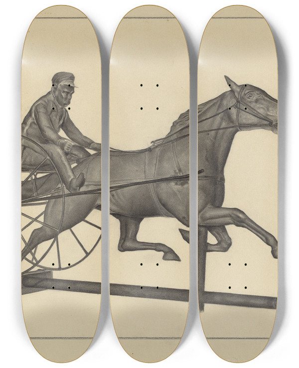 Triptych art skateboard deck of Milton Grubstein Weather Vane Finial_2 by Milton Grubstein