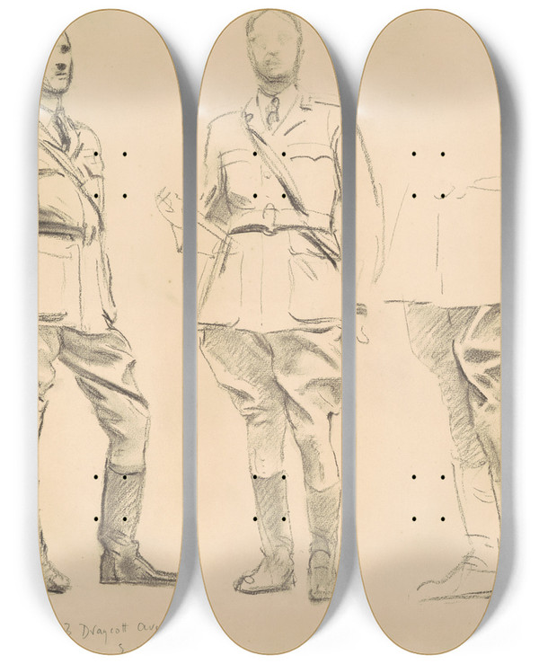 Triptych art skateboard deck of John Singer Sargent Studies For General Officers Of World War I by John Singer Sargent (1856-1925)